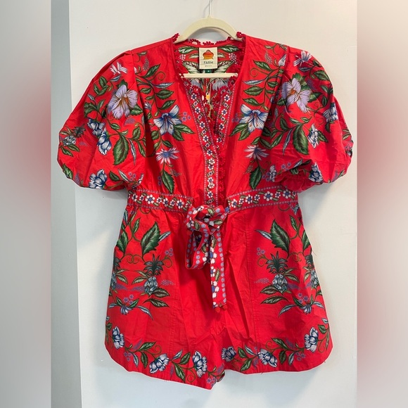NWT FARM Rio Red Sweet Bloom Bouquet Organic Cotton Romper Size Med 100% Cotton - Picture 3 of 9